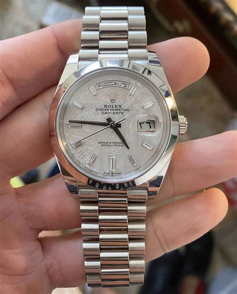 rolex meteorite dial price|rolex day date platinum meteorite.